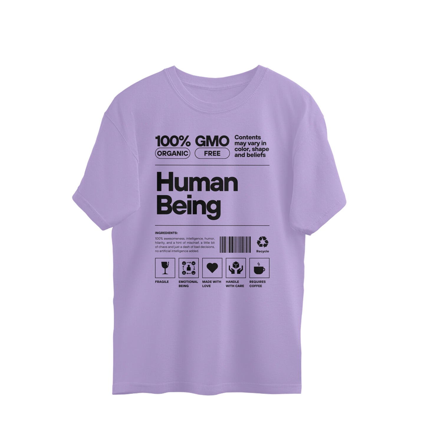 100% "Human Being" Black Print Men's Oversize T-Shirt